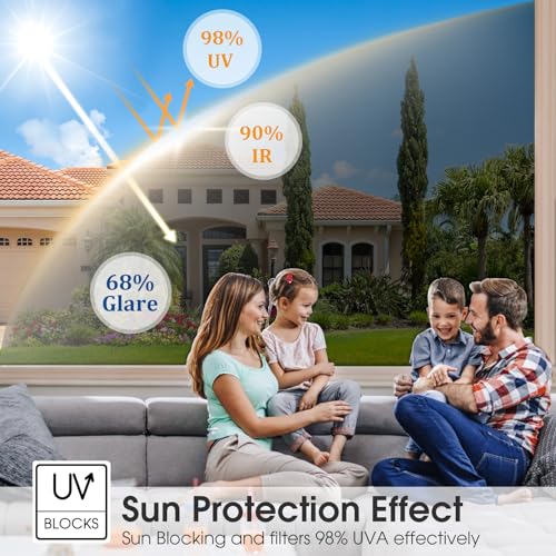 ColorfulHall Window Tint for Home Window Privacy Film See Out Not in,Heat Block 95% UV One Way Reflective Window Film Static Cling for Door Window Home Office(Black 45.2X393.7 inch)