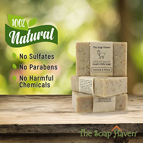 Oatmeal Soap - 4 Oatmeal & Honey Goat Milk Soap Bars. All Natural, Unscented Soap, SLS Free, NO Parabens, Handmade in USA.