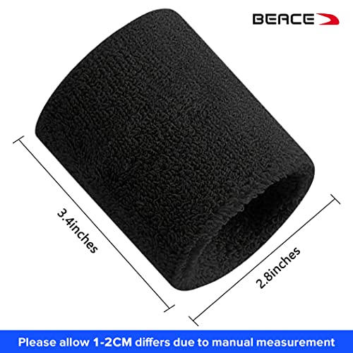 BEACE Sweatbands Sports Wristband for Men & Women - Moisture Wicking Athletic Cotton Terry Cloth Sweatband for Tennis, Basketball, Running, Gym, Working Out