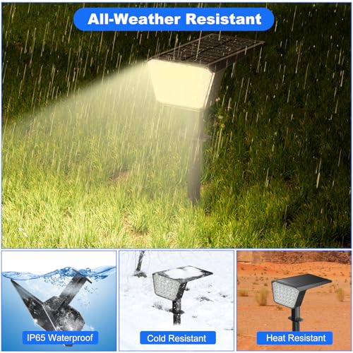DEALGADGETS Solar Spot Lights Outdoor, IP65 Waterproof 44 LED Landscape Spotlights, Solar Powered Spotlight with Auto On/Off and 3 Lighting Modes for Outside Garden Decor, 2 Pack (Warm White)