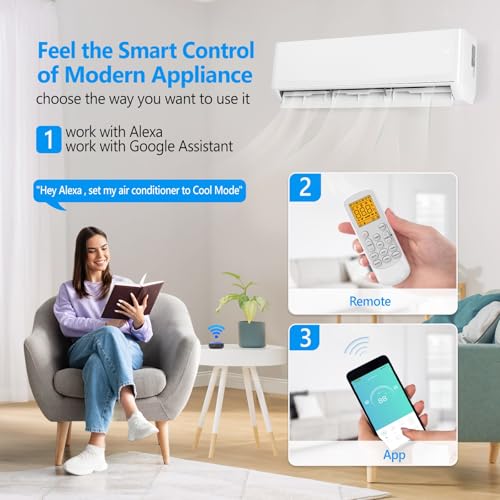 Bonnlo 9,000 BTU Mini Split AC/Heating System with Inventer, 24 SEER 115V Energy Saving Ductless Split-System Air Conditioner with Pre-Charged Condenser, Heat Pump, Remote Control & Installation Kit