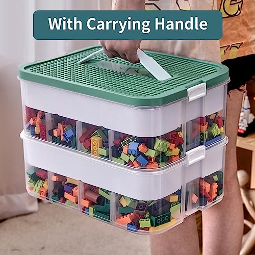POSHIGE Stackable Toys Organizer Storage Case, Stackable Storage Container with 16 Big Compartments, Storage Box Compatible with Lego Storage Organizer, Calico Critter, Hot Wheels, Mini Action Figures