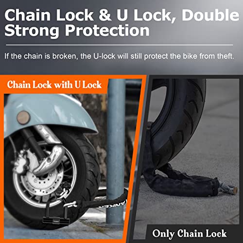 Titanker Bike Chain Lock with U Lock, 3 Feet Bicycle Chain Locks with 2 Keys, 6mm Thick Chain Lock with 14mm Thick Heavy Duty U Lock Anti-Theft Bike Lock for Bicycles, Motorbikes, Mopeds, Scooters