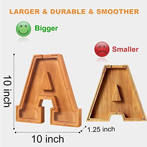 Wooden Letter Piggy Bank for Kids Boys Girls Large 26 Alphabet Money Bank Personalized Custom Name Transparent Saving Coin Bank, Perfect Christmas,Birthday Gift for kids Adults and Home Decoration (I)
