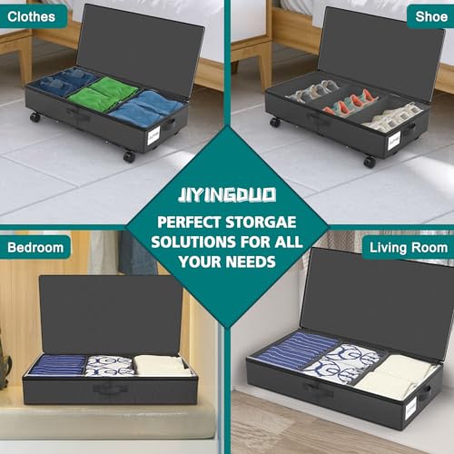 3rd Generation Under Bed Storage with Wheels 2-in-1 Underbed Storage Bins Containers Label Shoe Storage Organizer Drawer Bag Clear Window Solid Fabric for Bedroom Clothes Shoe Blanket (two-grey)