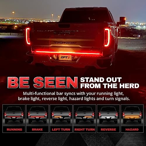 OPT7 48" Redline Double Row LED Tailgate Light Bar w/Amber Turn Signal - Weatherproof Rigid Aluminum Frame Light Strip for Colorado Frontier Ranger Canyon - Full Function Reverse Brake Running