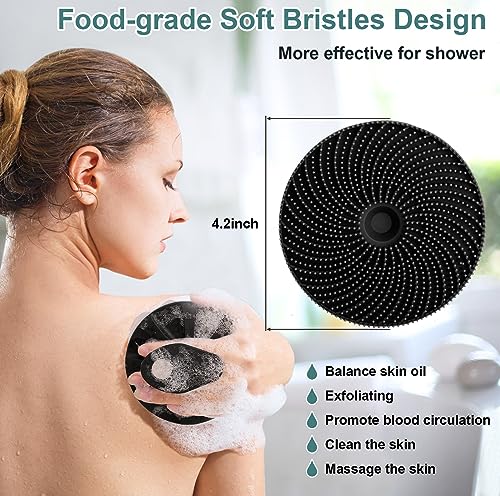 INNERNEED Food-Grade Silicone Body Scrubber Exfoliating & Massaging Shower Brush, More Hygienic Bathing Tool, for All Skin Types, Lathers Well, Longer Service Life (Black)