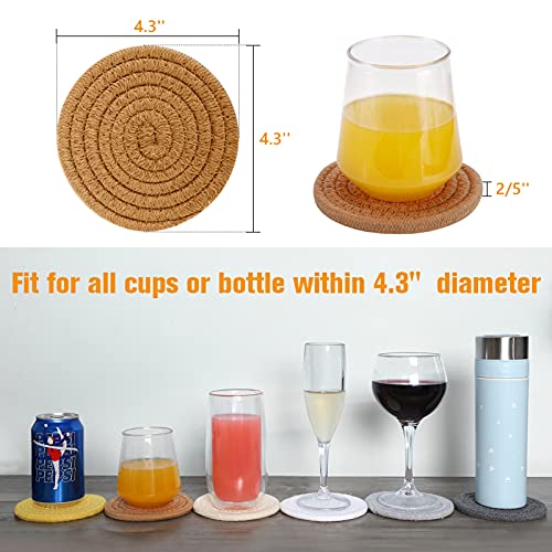 ABenkle 8 Pcs Drink Coasters with Holder, Cotton Woven Absorbent Coasters for Drinks, Minimalist Home Decor Coaster Set for Wooden Tabletop Protection Table, 4 inches