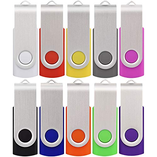 USB Flash Drive 4GB 10 Pack, Thumb Drives Memory Stick USB 2.0 Bulk Swivel Jump Drive Zip Drive with Led Indicator for Data Storage, File Sharing(10Pcs, Multi-Color,4 GB)