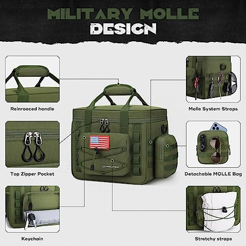 Maelstrom Tactical Lunch Box, Insulated Lunch Bag for Men, Large Leakproof Soft Cooler Bag with Detachable MOLLE Bags, Durable Lunch Tote for Adult Women Work,Picnic,20 Cans/15 L, Army Green