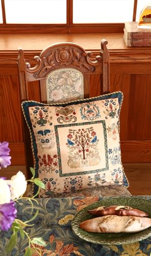 patdrea Designer Vintage Folk Velvet Throw Pillow Cover 18x18 inches,Quaint Faux Embroidery Blue Floral Pattern,Decorative Square Pillowcases Cushion for Bed Living Room Outdoor Car,Pack of 2