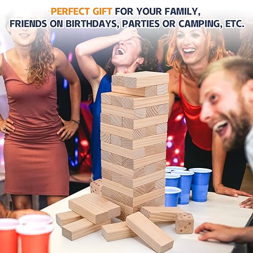 Megwoz Giant Tumble Tower Outdoor Games 57 Blocks Yard Games Stacking Games Includes 2 Dices Carrying Bag Scoreboard Stacking from 2Ft to Over 4.2Ft Outdoor Games for Adult and Family