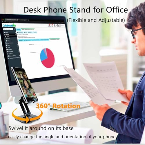 Seaciyan Phone Stand, Foldable and Rotatable Adjustable Cell Phone Holder for Desk, Compatible with iPhone 15 14 13 12 11, iPad Mini Tablet, Nintendo Switch, All Phones (Black)