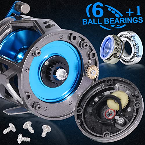 Burning Shark Trolling Reel Saltwater Level Wind Reels, Drag Reels Boat Fishing for Sea Bass Grouper Salmon- AAT40L