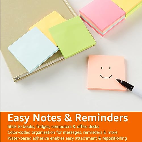 Amazon Basics Square Sticky Notes, 3 x 3-Inch, Assorted Colors, 12-Pack