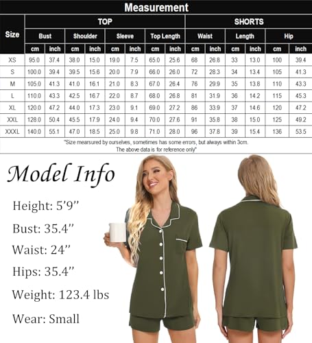 SWOMOG Womens Button Down Pajamas Set Short Sleeve Sleepwear Bride Soft Pj Lounge Sets XS-3XL Oxford Blue Small