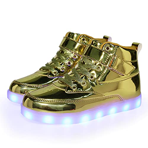 Voovix Kids LED Light Up Shoes USB Charging Flashing High-top Sneakers for Boys and Girls Child Unisex(White,US4.5/CN37)