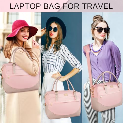 MATEIN Laptop Bag for Women, 15.6 inch Computer Briefcase Sleeve Case, Large Water Resistant Cute Messenger Work Tote Bible Temple Bag Crossbody for Teen Girls School College Office Travel Gifts, Pink