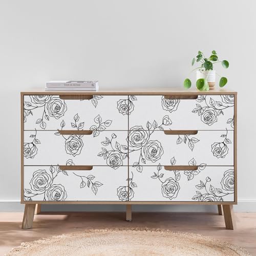 Qianglive Peel and Stick Floral Wallpaper White and Black Vinyl 17.3"×80" Contact Paper Waterproof for Cabinets liveroom Bedroom