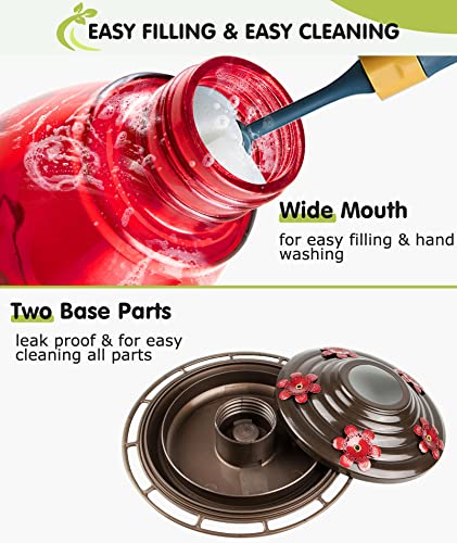 BOLITE Hummingbird Feeder, Glass Hummingbird Feeders for Outdoors Hanging, Five Feeding Ports, 22 Ounces, Red Bottle