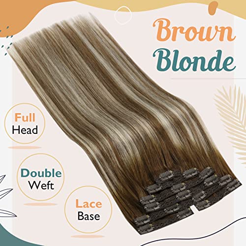 Ve Sunny Brown Clip in Hair Extensions Real Human Hair 120g Chocolate Brown Clip on Hair Extensions Thick End Brown Hair Extensions Clip in Human Hair Color 4 14inch 7pcs