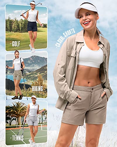 33,000ft Womens Golf Shorts Quick Dry Shorts for Women 5 Inch Inseam Ladies Shorts Stretch Packable Hiking Casual Shorts with 4 Pockets Fossil