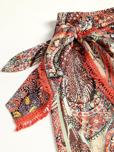ZAFUL Slit Skirt for Women Boho Paisley Printed Wrap Skirt Tie Side Sarong Bodycon Mini Short Skirt for Beach Party(Boho-Royal Blue,L)