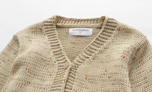 Mud Kingdom Toddler Girl Sweater Knitted Cardigan V-Neck Button Up Ribbed Cuff Hem Outerwear Apricot 3T