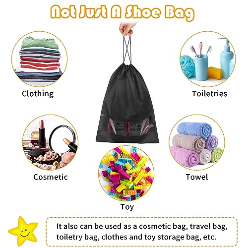 Shoe Bags for Travel, 5 Pcs Large Black Travel Shoe Bags for Packing, Non-Woven Drawstring Travel Shoe Storage Bag with Clear Window, Travel Shoe Bags for Packing for Men Women（12.6" X 17.3" ）