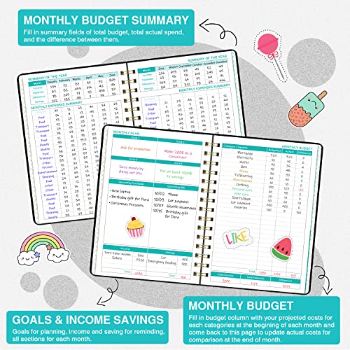 Budget Planner - Budget Book with Bill Organizer and Expense Tracker, 6.1" x 8.25", 12 Month Undated Finance Planner/Account Book to Take Control of Your Money, Start Anytime - Petunia