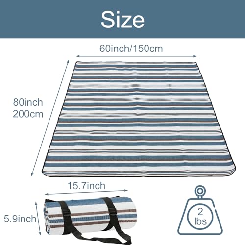 NKTDWO Outdoor Picnic Blanket with Bag, 60'' x 80'' Comfortable Picnic Mat for Should Strap, Foldable Outdoor Blanket for Park Beach Travel Camping Yard Outdoor Concerts (Stripe)