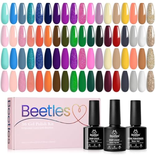 beetles Fall Gel Polish Set 36 Colors Gel Nail Polish Halloween Burgundy Red Orange Pink Gel Polish with 3Pcs Matte Top Base Coat Soak off UV Manicure Kit Gifts for Women Girls