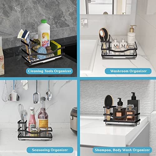 Vanwood Sponge Holder for Kitchen Sink Caddy Organizer with Brush Holder & Drain Tray, Rustproof Dish Soap Sponge Caddy for Kitchen Sink Counter - Storage Kitchen & Home Accessories