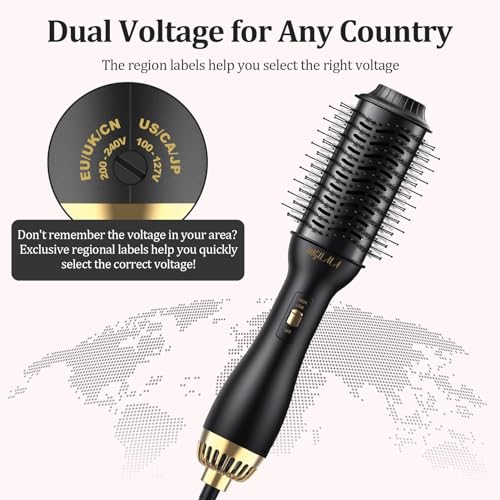 110~250V Dual Voltage Hair Dryer Brush for International Travel, EU/UK Plug Adapter & Travel Case Included, Europe Travel Essentials for Women