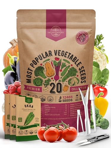 20 Vegetable Seeds Variety Pack - 12465+ Non-GMO Heirloom Seeds for Planting Vegetables and Fruits in Individual Seed Packets, Home Survival Garden Seeds for Hydroponic, Indoor and Outdoors Gardening