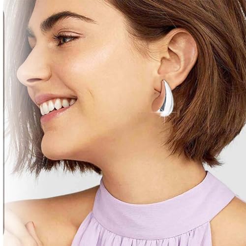 Sterling Silver Earring Dupes Chunky Silver Hoop Earrings for Women Teen Girls Trendy Hypoallergenic Stud Post Drop Earrings Jewelry