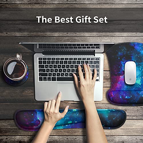 Ergonomic Mouse Pad Wrist Support & Keyboard Set Memory Foam Non-Slip Rubber Base Cute Mouse Mat Coaster Home,Computer,Office for Pain Relief and Easy Typing - Brick red