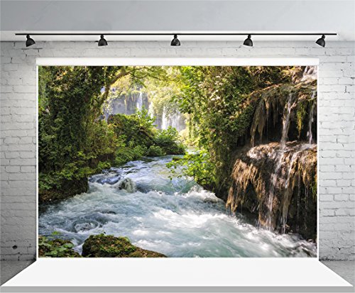 Baocicco 6x4ft Vinyl Green Forest Backdrops for Photography Background Mountain and Water Landscape Beautiful Waterfall and River Ancient Tree Outdoor Explore Holiday Backdrop Photo Studio