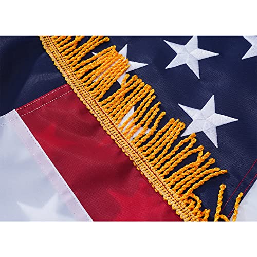FRF FLAG American Flag with Gold Fringed 3x5 Ft, Made in USA, Indoors USA Flag, Embroidered Stars, with 4 Rows of Lower Stitches……