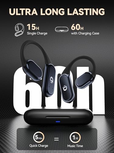 DEMICEA True Wireless Bone Conduction Earphones, OWS Open Ear Headphones with Earhooks, Bluetooth 5.3, Up to 60H Playtime with Case, IP68, AAC/SBC, for Cycling Yoga Workouts