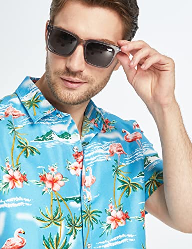 SSLR Mens Hawaiian Shirt Flamingos Casual Short Sleeve Button Down Shirts Aloha Shirt (Medium, Pink)