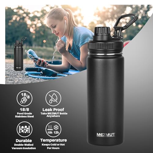 MEZMUT 18oz Insulated Water Bottle with Straw&3 Lids Stainless Steel Water Bottles Kids Metal Thermos Water Bottle Cup for School Vacuum Insulated Bottles Leak-Proof Travel Thermal (Gradient Blue)