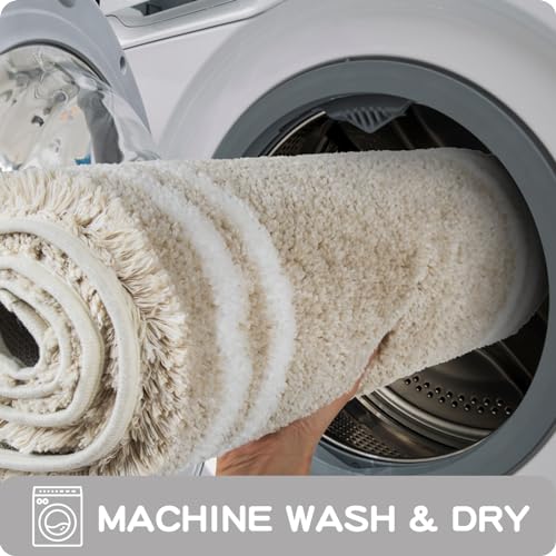 PURRUGS Non-Slip Bathroom Rug 20" x 30" - Super Absorbent & Quick Dry Shaggy Microfiber Bath Mat, Machine Washable Plush Throw Rug for Bathtub, Shower and Sink, Beige