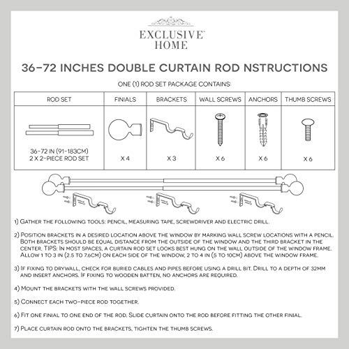 Exclusive Home Curtains ER1025-06 3672 Topper Double Curtain Rod and Finial Set, 36"-72", Distressed White
