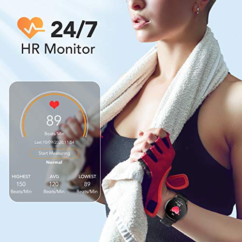 AGPTEK Smart Watch for Women Men, 5ATM Waterproof Smartwatch for Android and iOS Phones, Fitness Tracker Watch with 100+ Sports Modes, Heart Rate Monitor Pedometer Sleep Monitor, Black