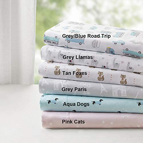 Intelligent Design Microfiber Cozy Bed Sheet Set, Modern All Season Bedding & Pillowcases, Premium 14" Elastic Pocket Fits up to 16" Mattress, Twin Aqua Dogs 3 Piece