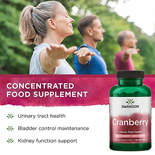 Swanson Cranberry - Supports Urinary Tract Health, Bladder Control, and Promotes Healthy Kidney Function - Cranberry Supplement Made with 20:1 Cranberry Juice Concentrate - (180 Softgels)