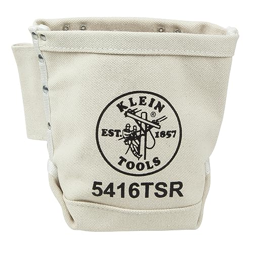 Klein Tools 5416TSR Tool Bag, Bolt Bag with Bull Pin Loops and Drain Holes, Sturdy No. 4 Canvas, Tunnel Loop Connect, 5 x 9 x 10-Inch