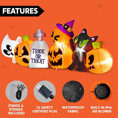 Joiedomi 8 FT Long Halloween Inflatables Outdoor Decoration, Halloween Blow Up Decorations Outside Inflatable Pumpkin Ghost Cat Tombstone with LEDs for Halloween Decor, Halloween Yard Decorations