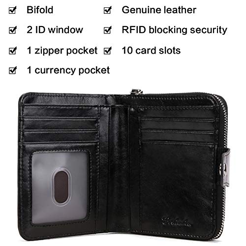 BOSTANTEN Leather Wallets for Women RFID Blocking Zipper Pocket Small Bifold Wallets Card Case Grey